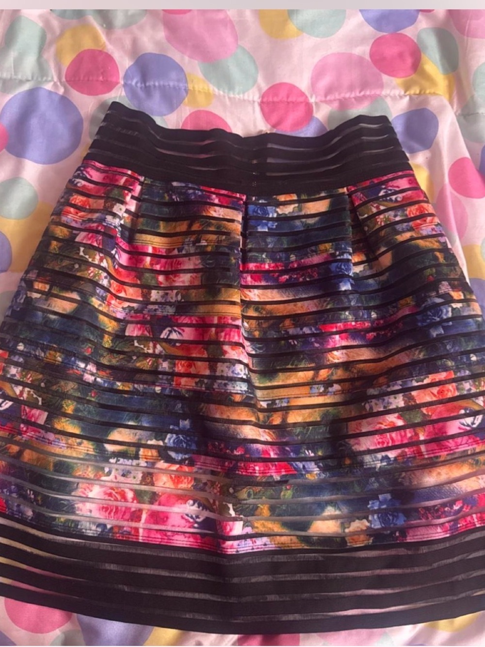 Fashion Nova Black Floral High-Low Pleated Skirt